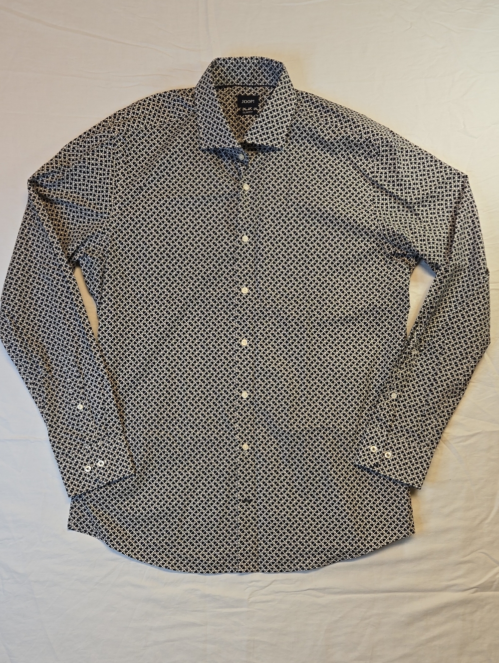 Joop! Men’s Navy, White & Brown Patterned Long Sleeve Button Down Casual Shirt